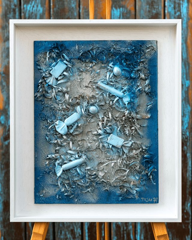 Wood collage art - Crash Blue Candy